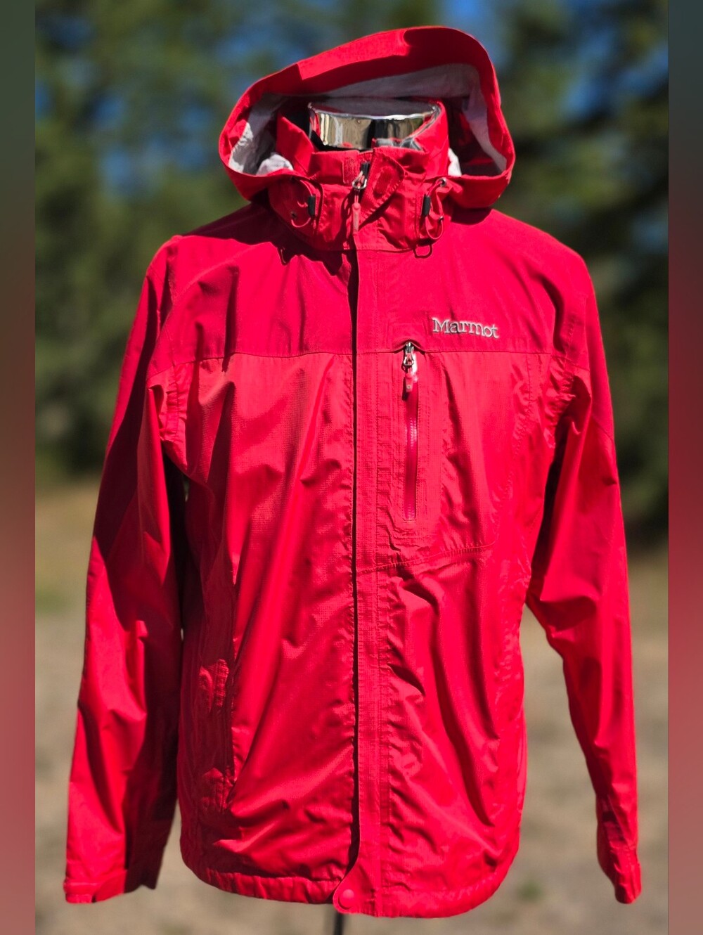 Marmot Membrane Jacket Mens Rain Coat Hooded Size Small Red Lightweight Packable